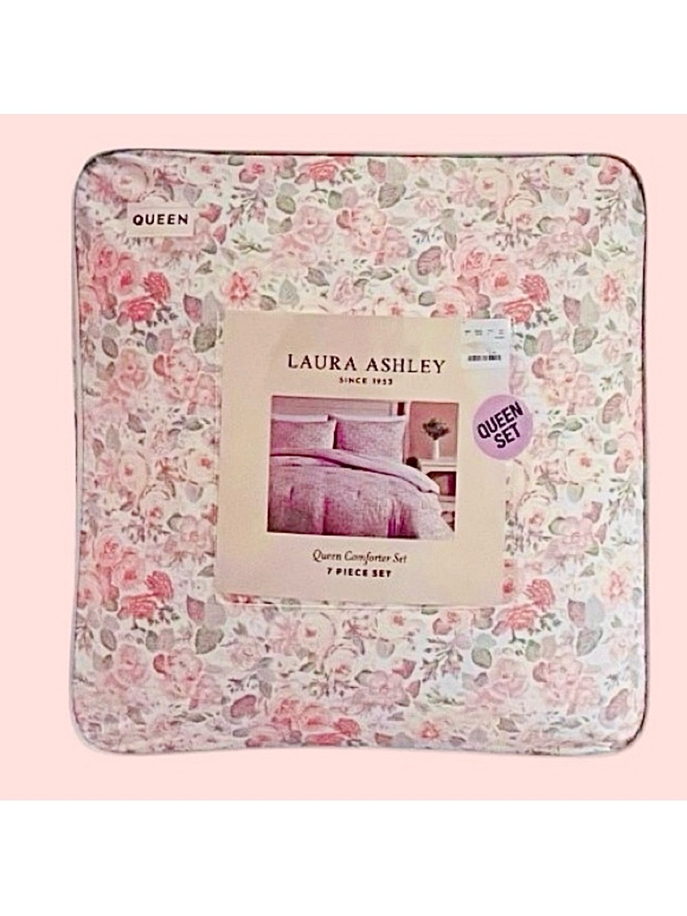 🆕 - Laura Ashley Charming 7pc Queen Comforter Set in Pink Floral. Beautiful